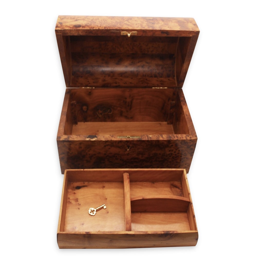 Lockable Thuya Burl Wood Jewelry Box - 4
