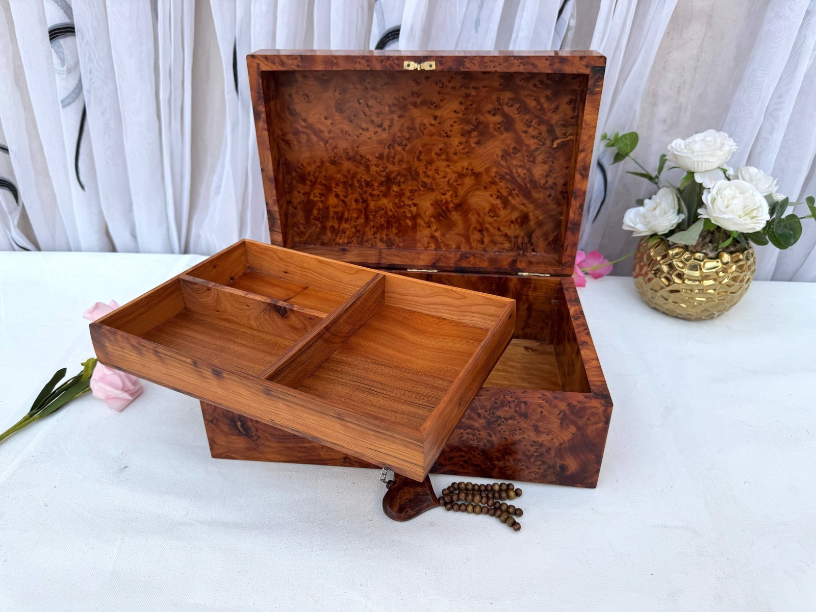Thuya Burl Wood Jewelry Box – 12 × 8" - 4