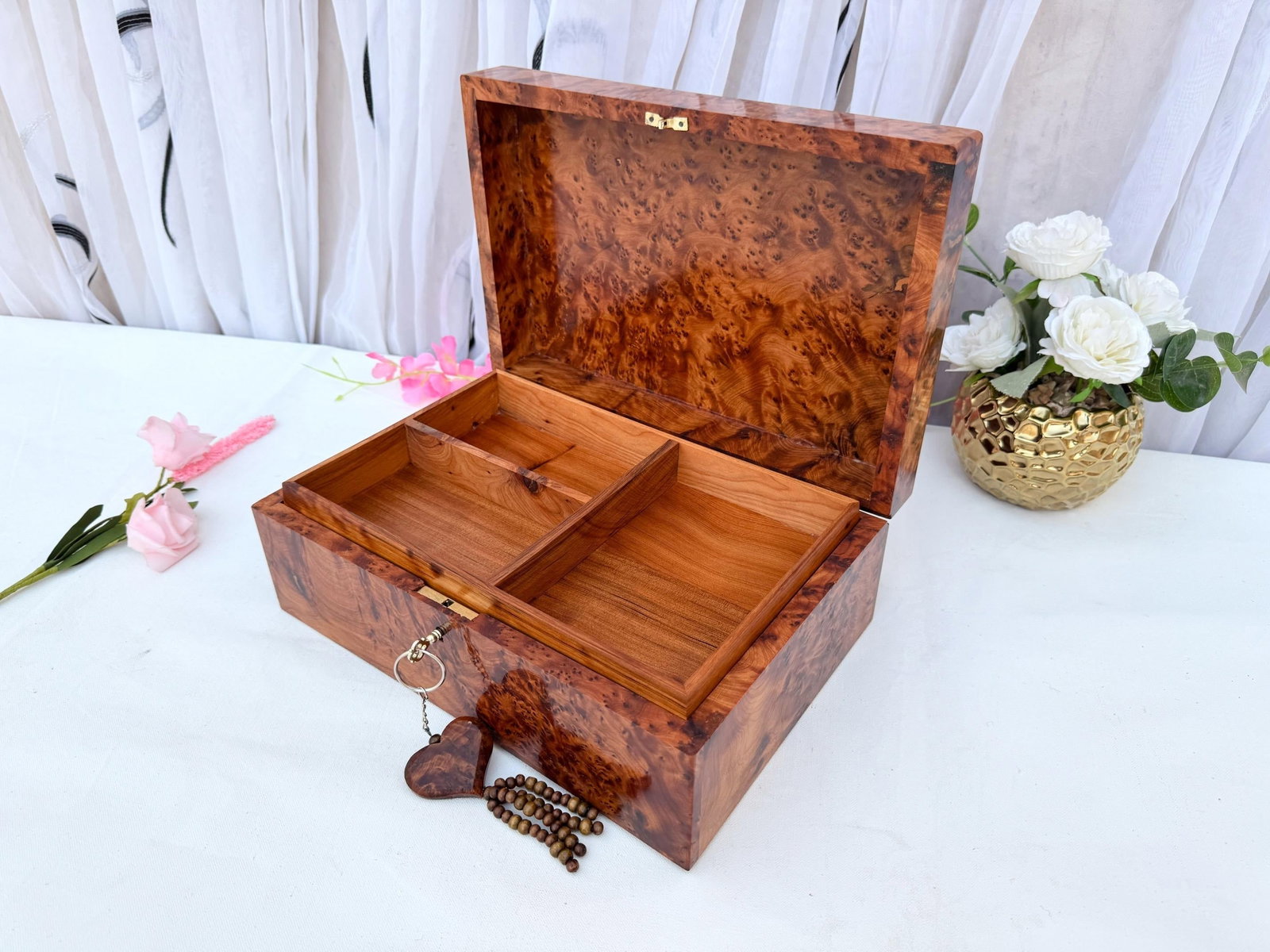 Thuya Burl Wood Jewelry Box – 12 × 8" - 6
