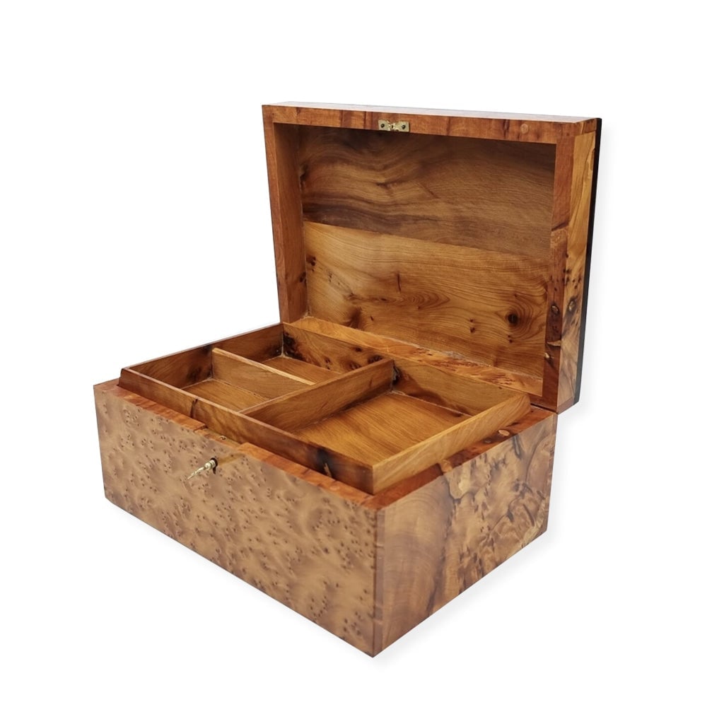 Lockable Thuya Burl Wood Jewelry Box - 2