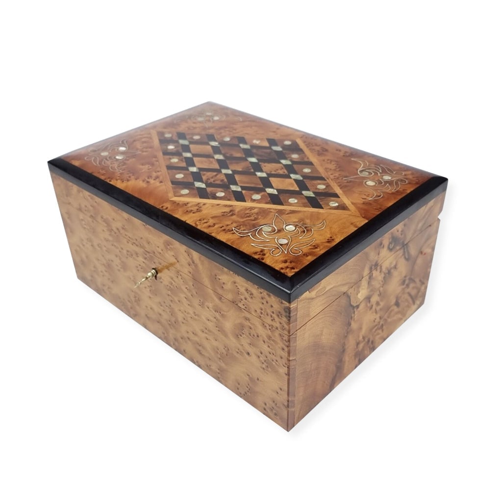 Lockable Thuya Burl Wood Jewelry Box - 3