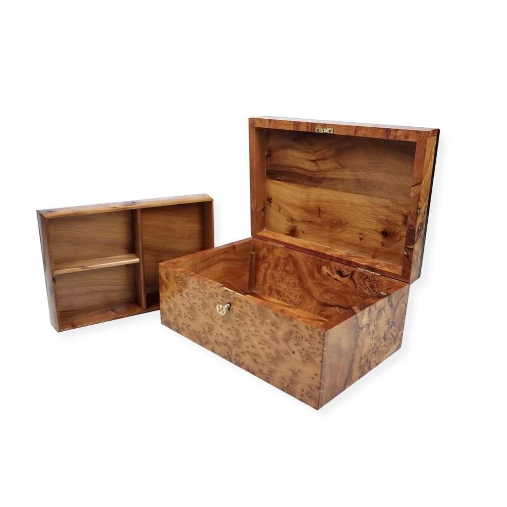 Lockable Thuya Burl Wood Jewelry Box - 4