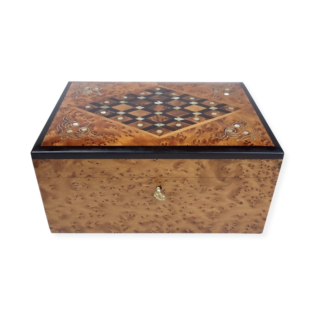 Lockable Thuya Burl Wood Jewelry Box - 5