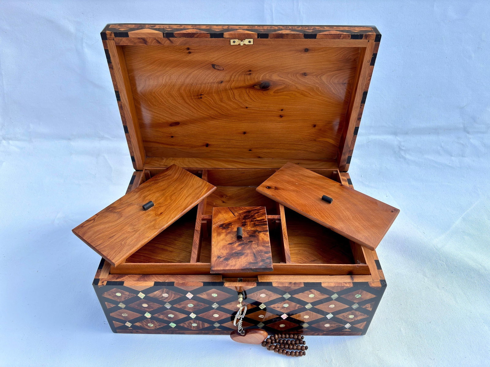 Lockable Inlaid Thuya Burl Wood Jewelry Box – 12 × 8" - 2