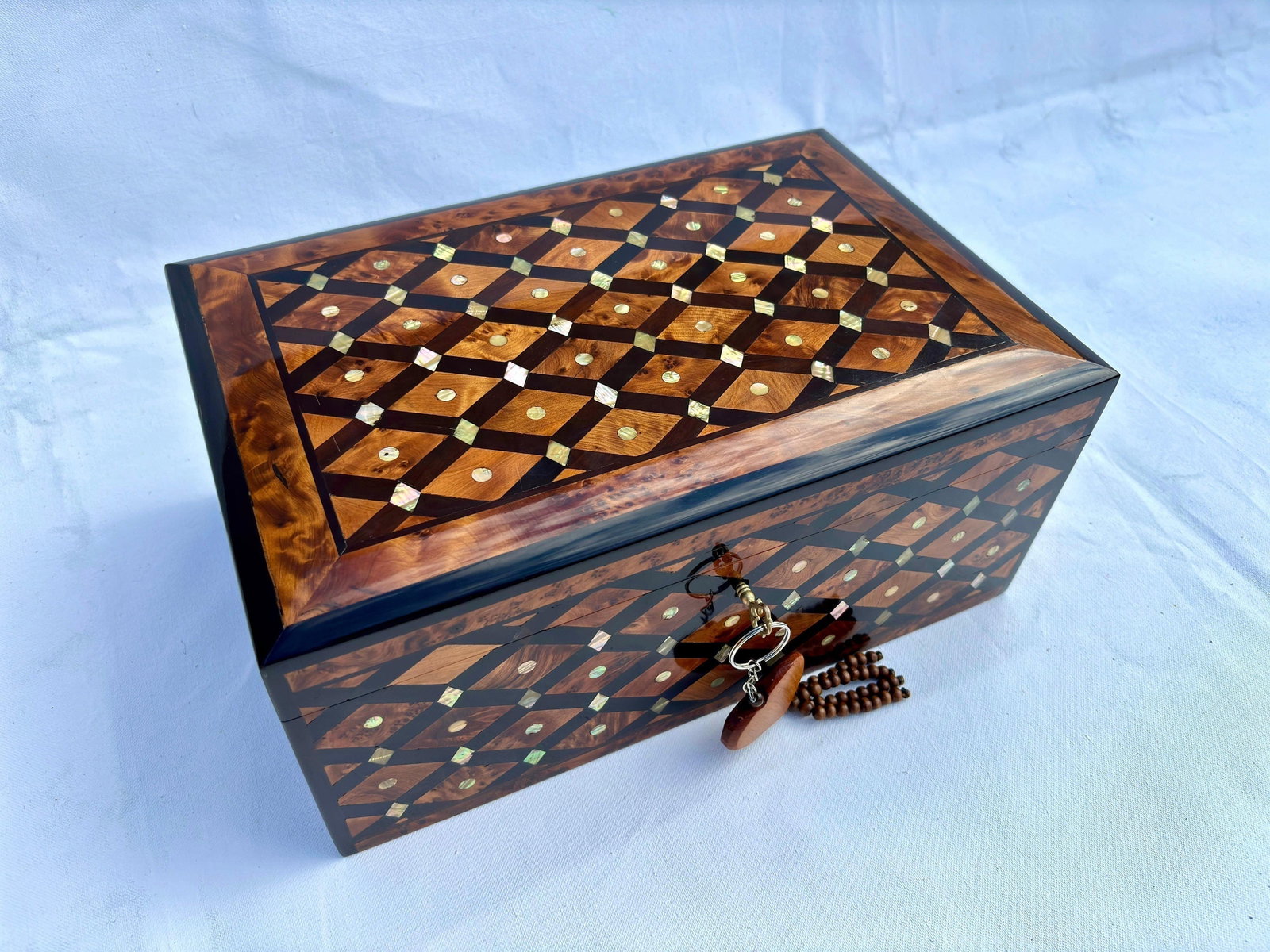 Lockable Inlaid Thuya Burl Wood Jewelry Box – 12 × 8" - 6