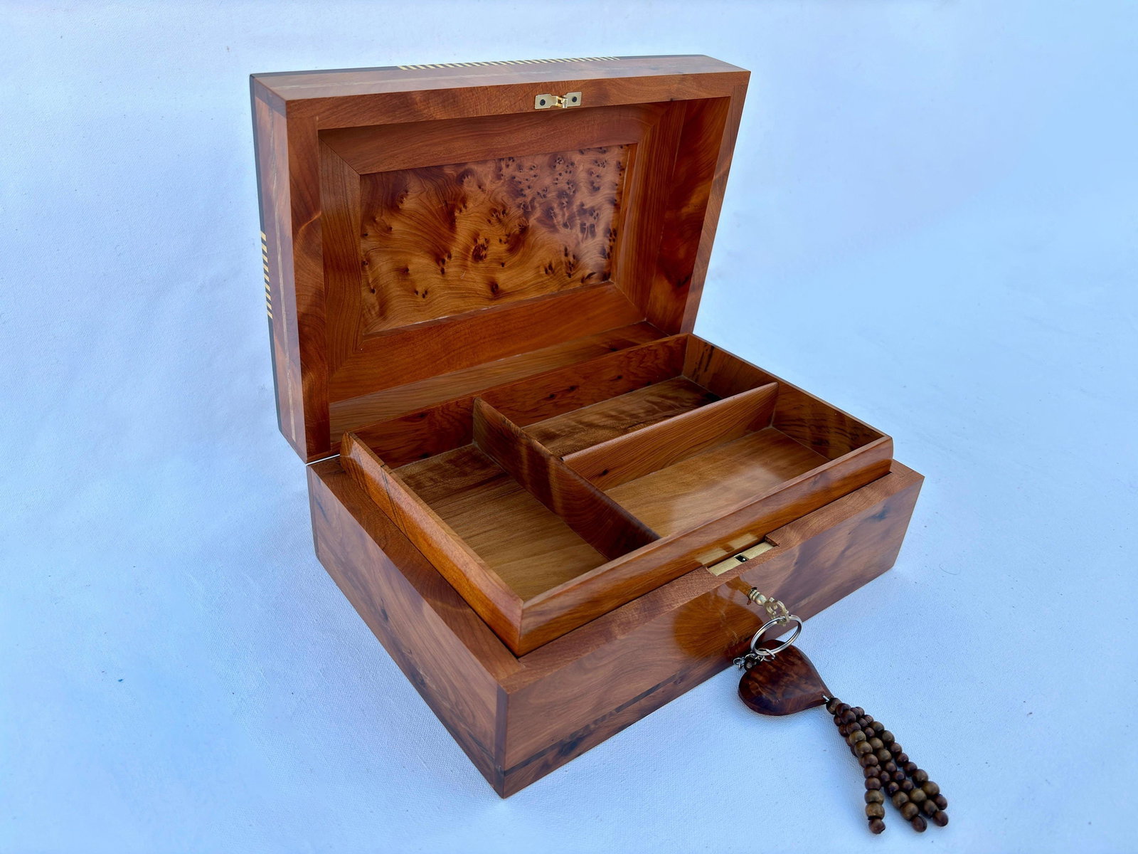 Lockable Thuya Burl Wood Jewelry Box – 10 × 7" - 2