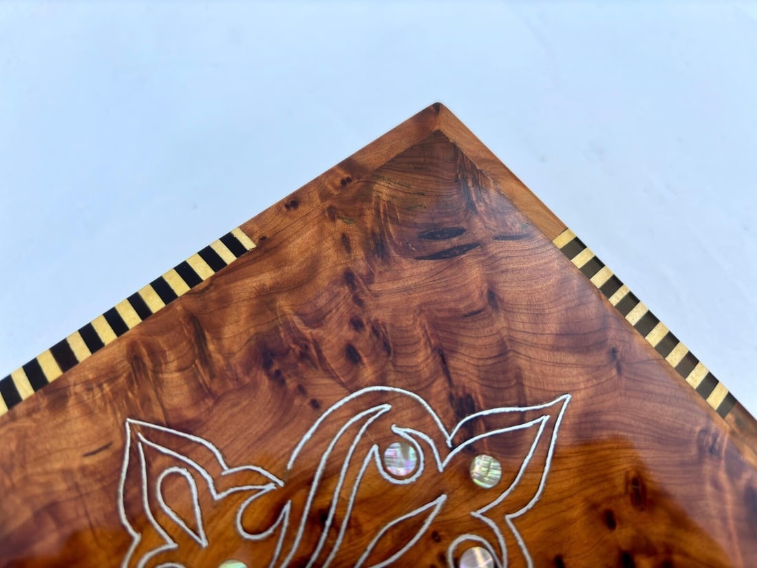 Lockable Thuya Burl Wood Jewelry Box – 8 × 5" - 5
