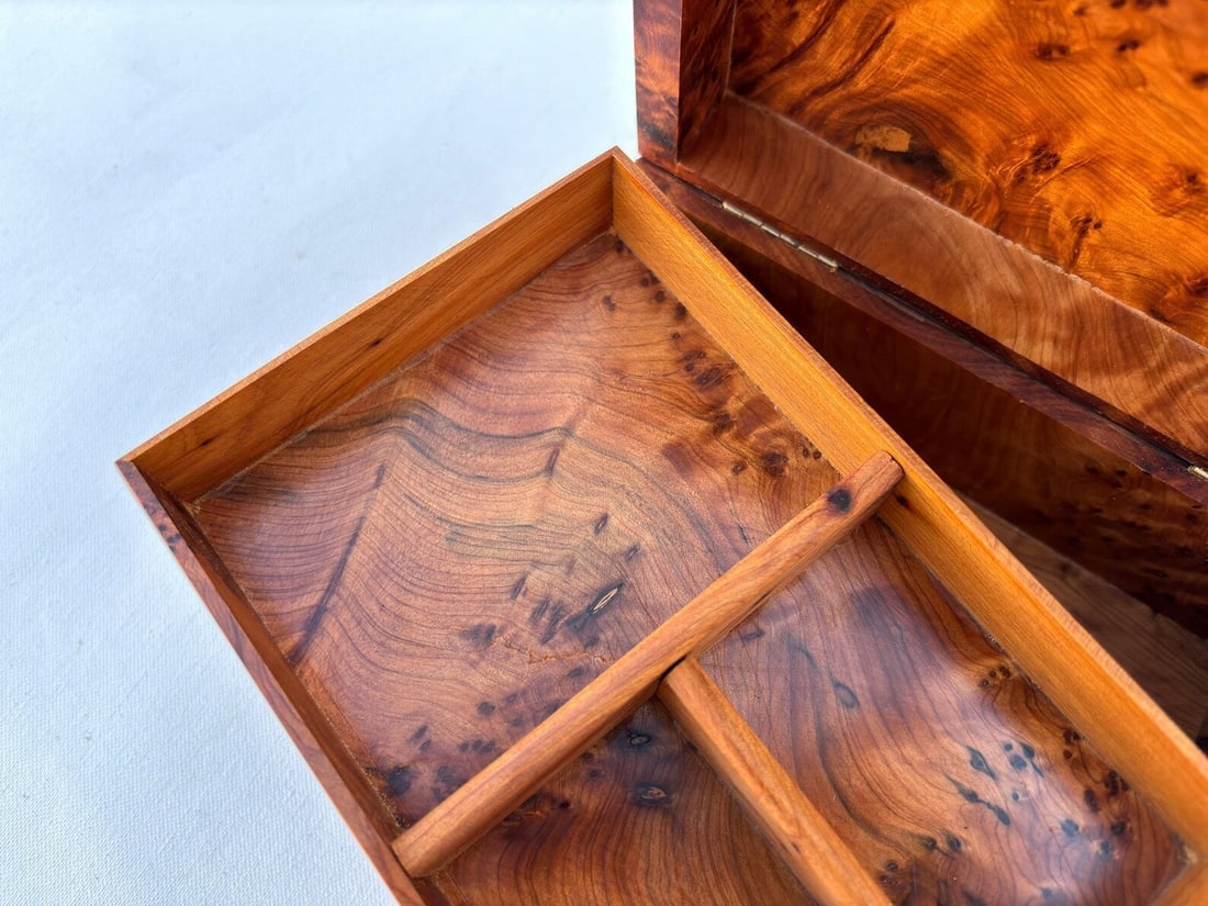 Lockable Thuya Burl Wood Jewelry Box – 8 × 5" - 8