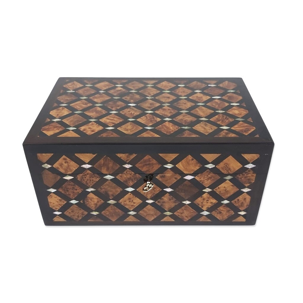 Lockable Thuya Burl Wood Jewelry Box - 2