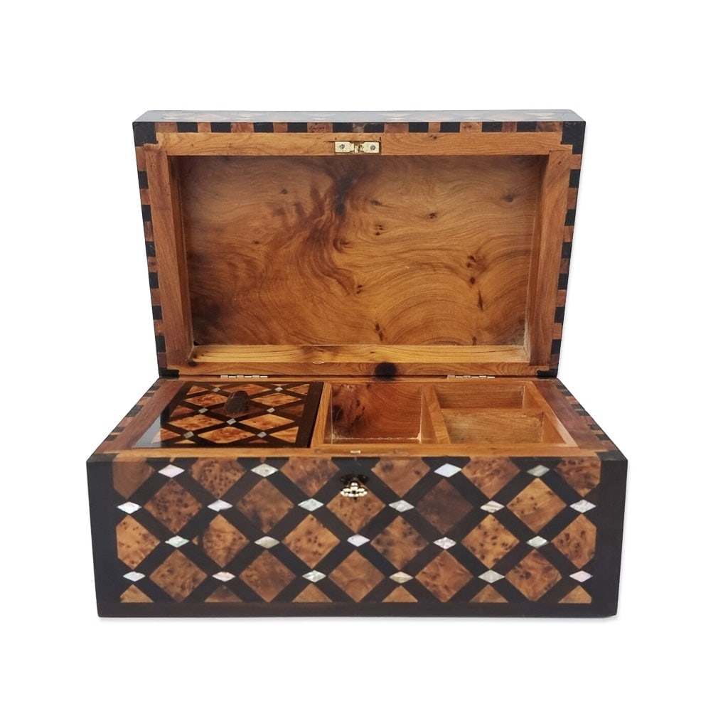 Lockable Thuya Burl Wood Jewelry Box - 3