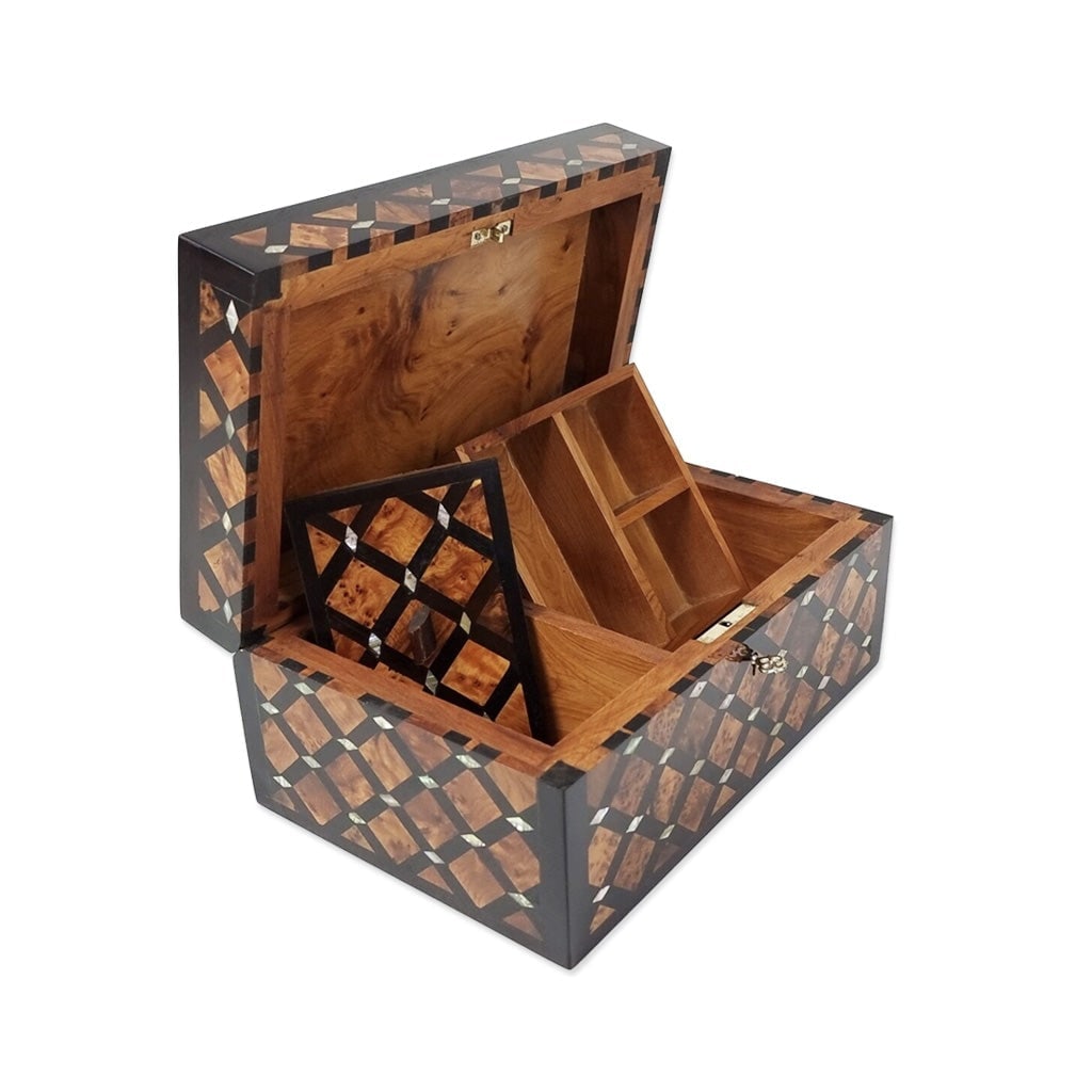 Lockable Thuya Burl Wood Jewelry Box - 4