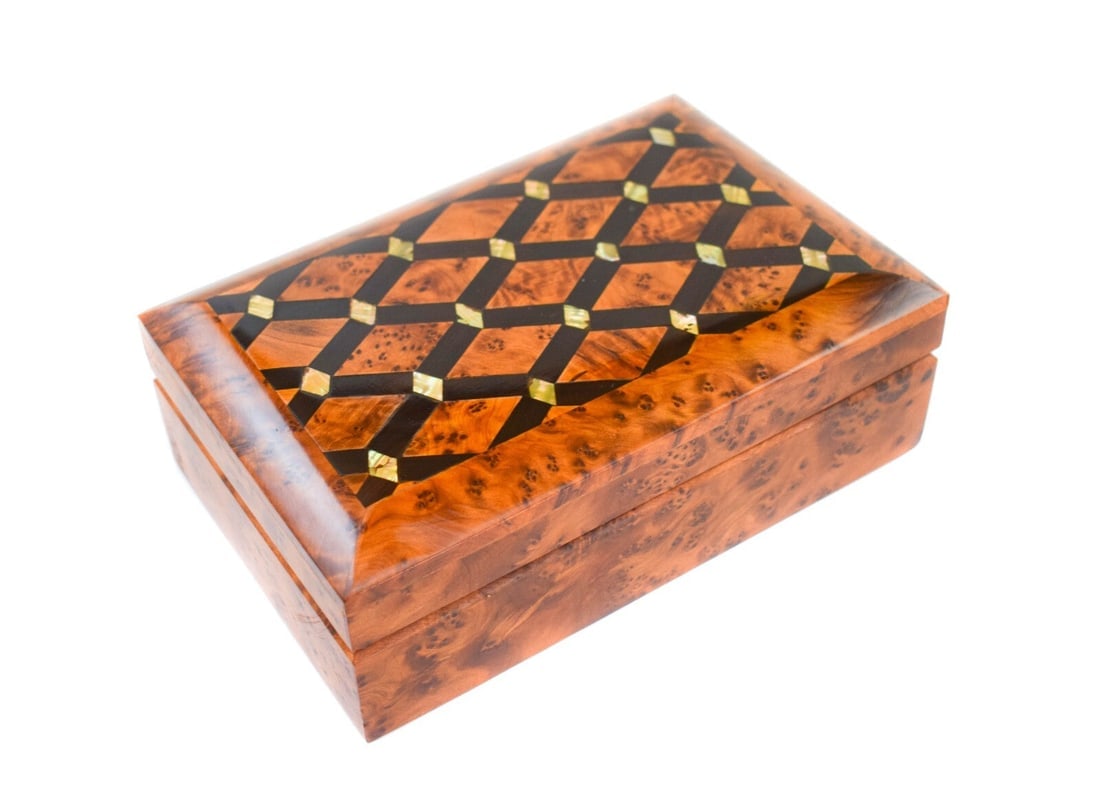 Thuya Burl Wood Jewelry Box – 7.75" × 5" × 2.75" - 2