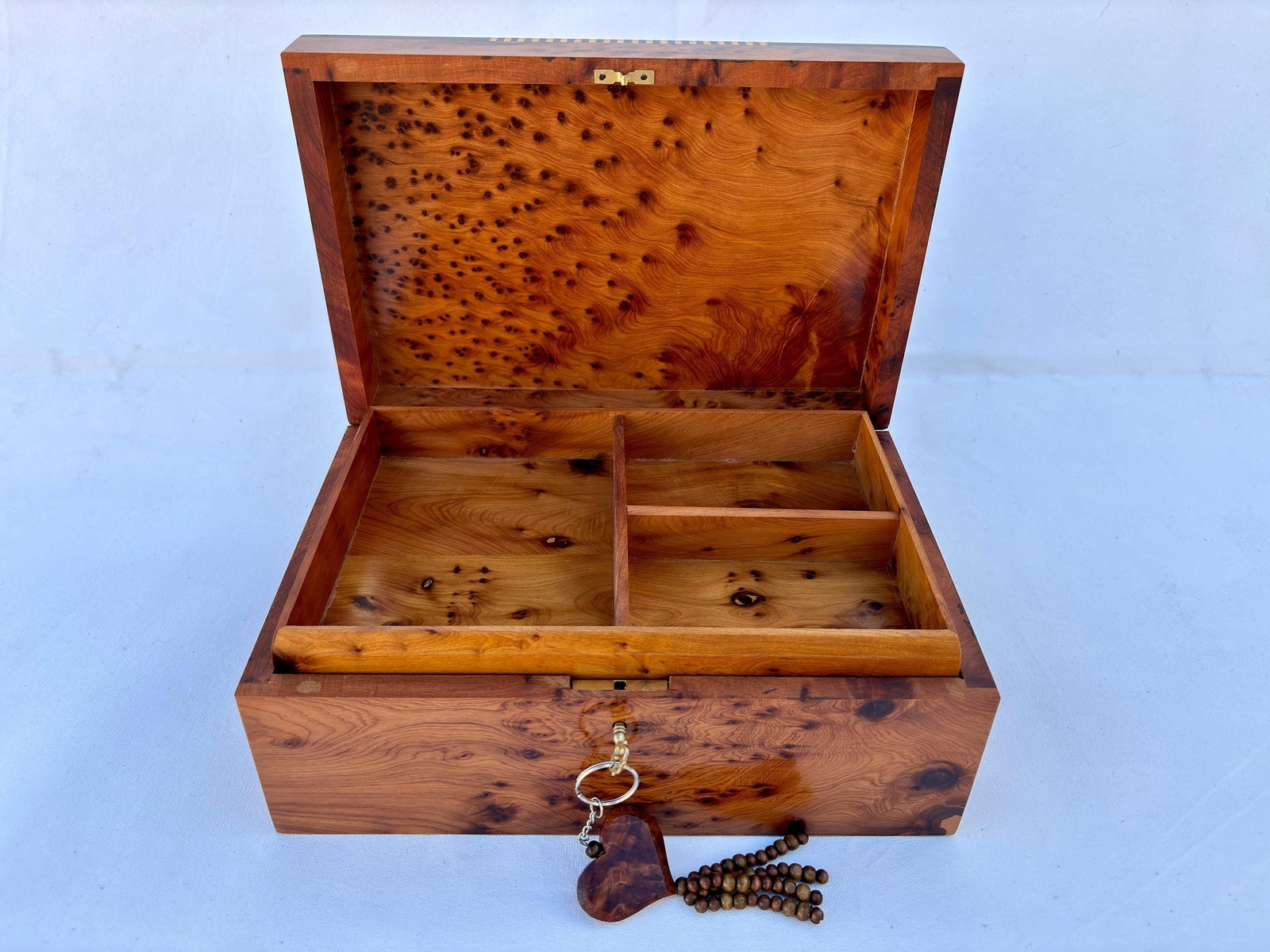 Lockable Thuya Burl Wood Jewelry Box – 12 × 8" - 8