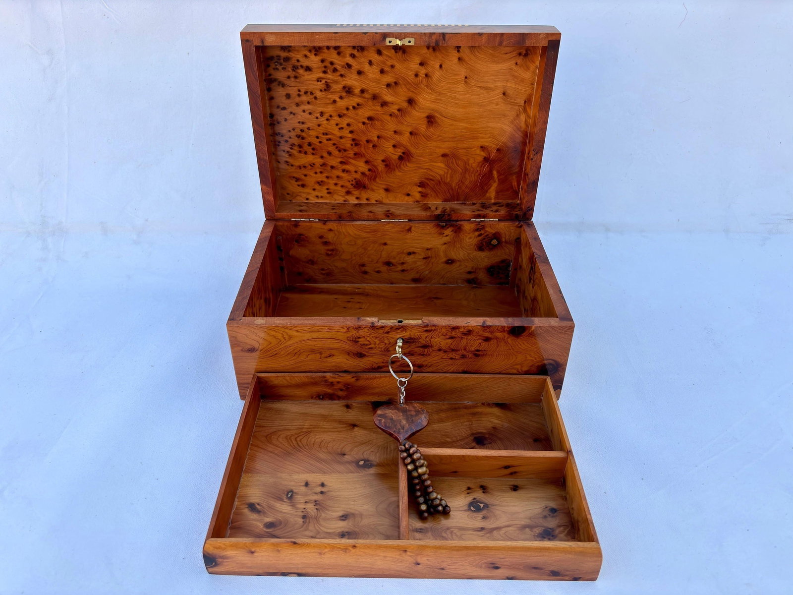 Lockable Thuya Burl Wood Jewelry Box – 12 × 8" - 9