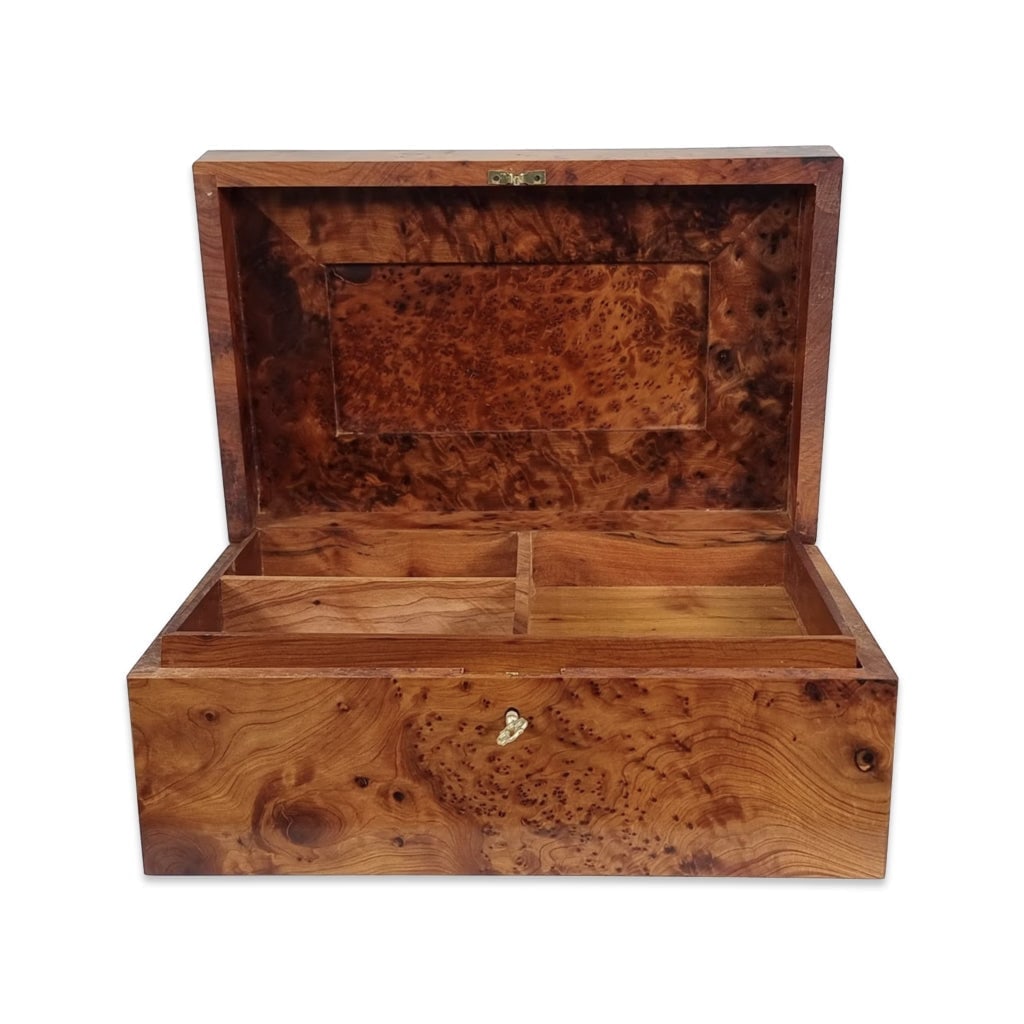 Lockable Thuya Burl Wood Jewelry Box - 2