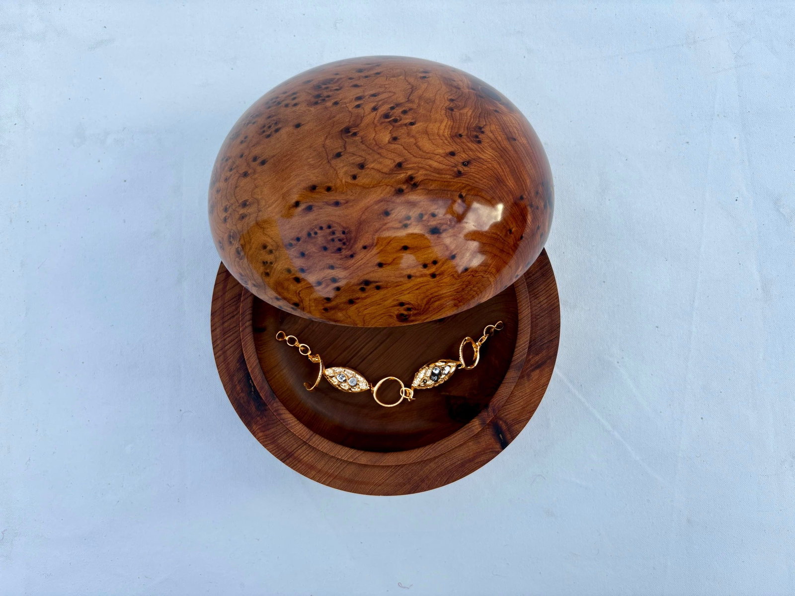 Lockable Thuya Burl Wood Jewelry Box – 8 × 8" - 10