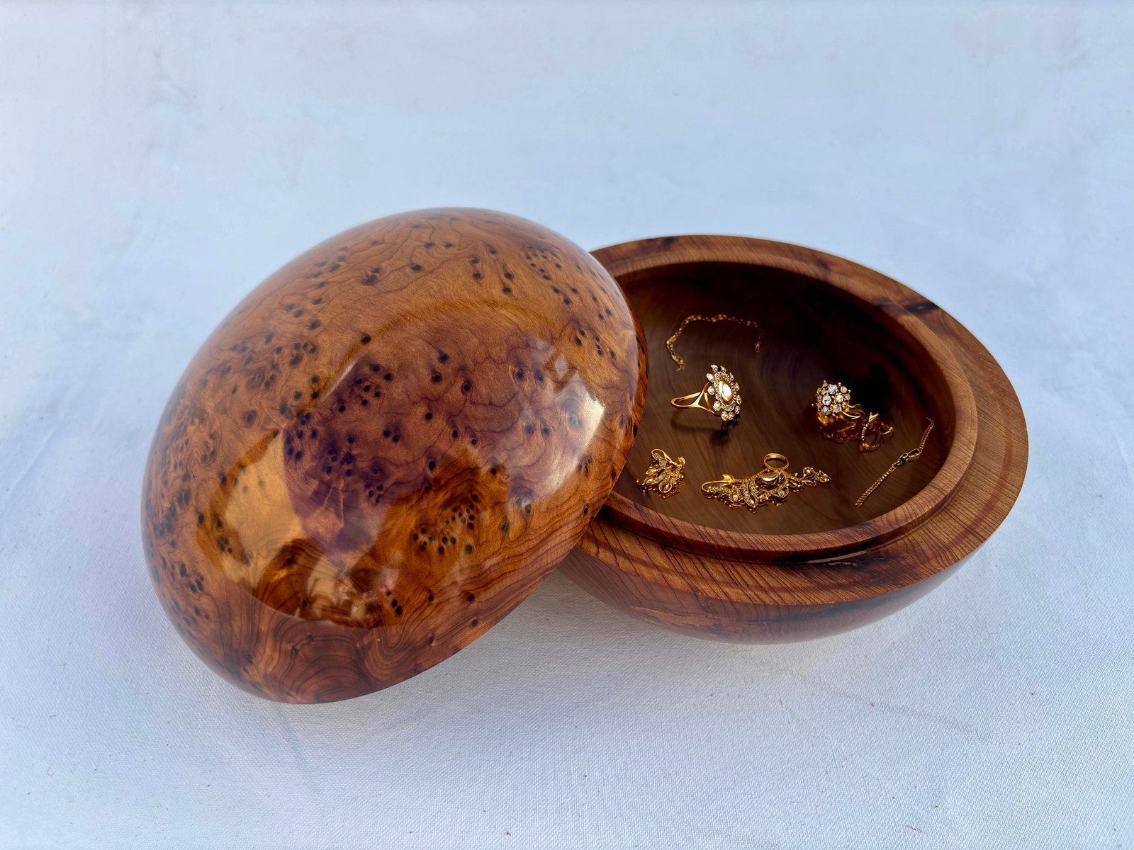 Lockable Thuya Burl Wood Jewelry Box – 8 × 8" - 4