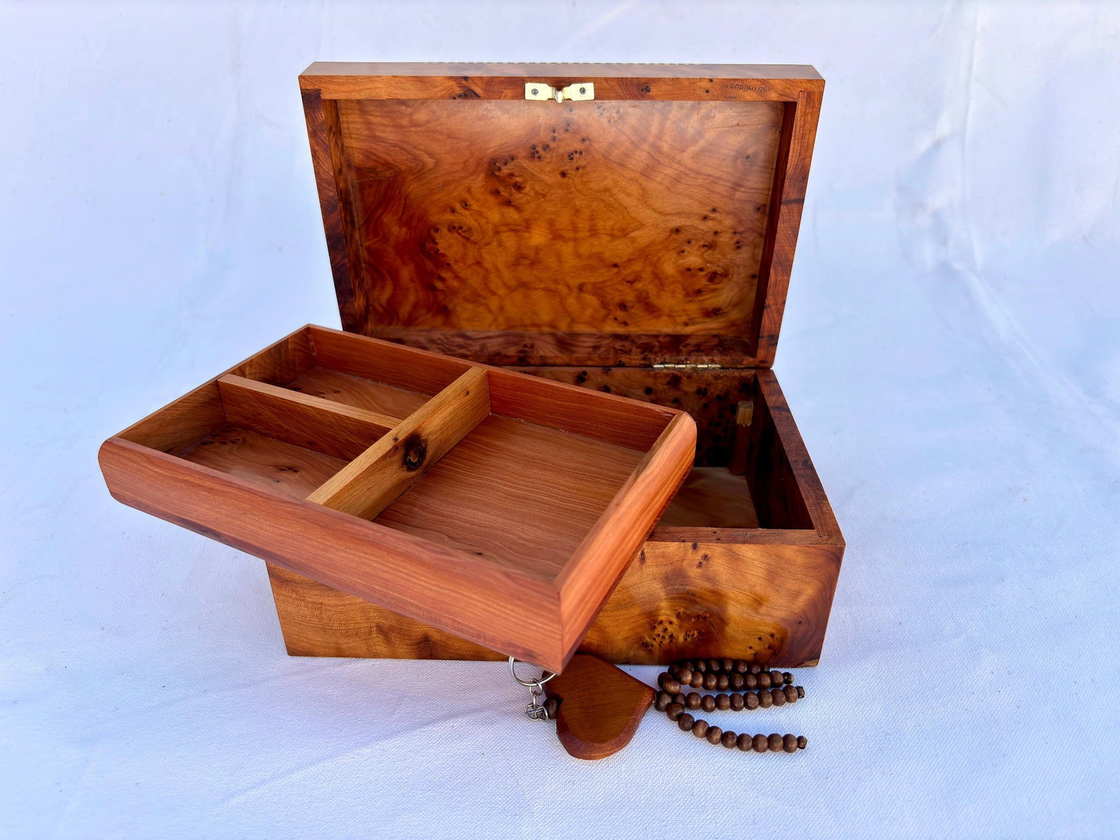 Lockable Thuya Burl Wood Jewelry Box – 8 × 5" - 6