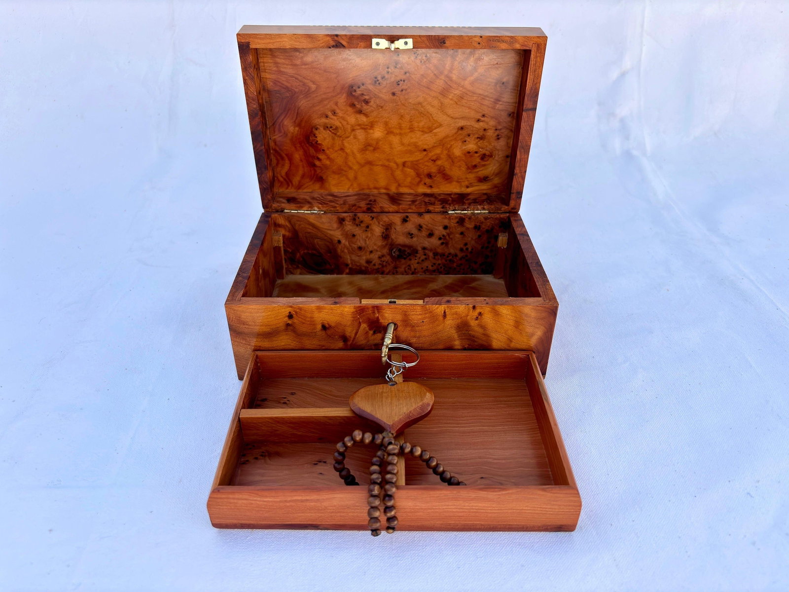 Lockable Thuya Burl Wood Jewelry Box – 8 × 5" - 7