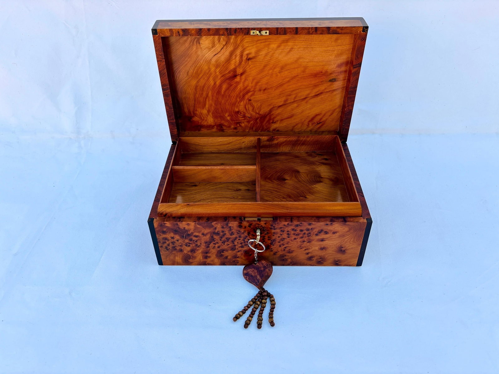 Lockable Thuya Burl Wood Jewelry Box – 12 × 8" - 2