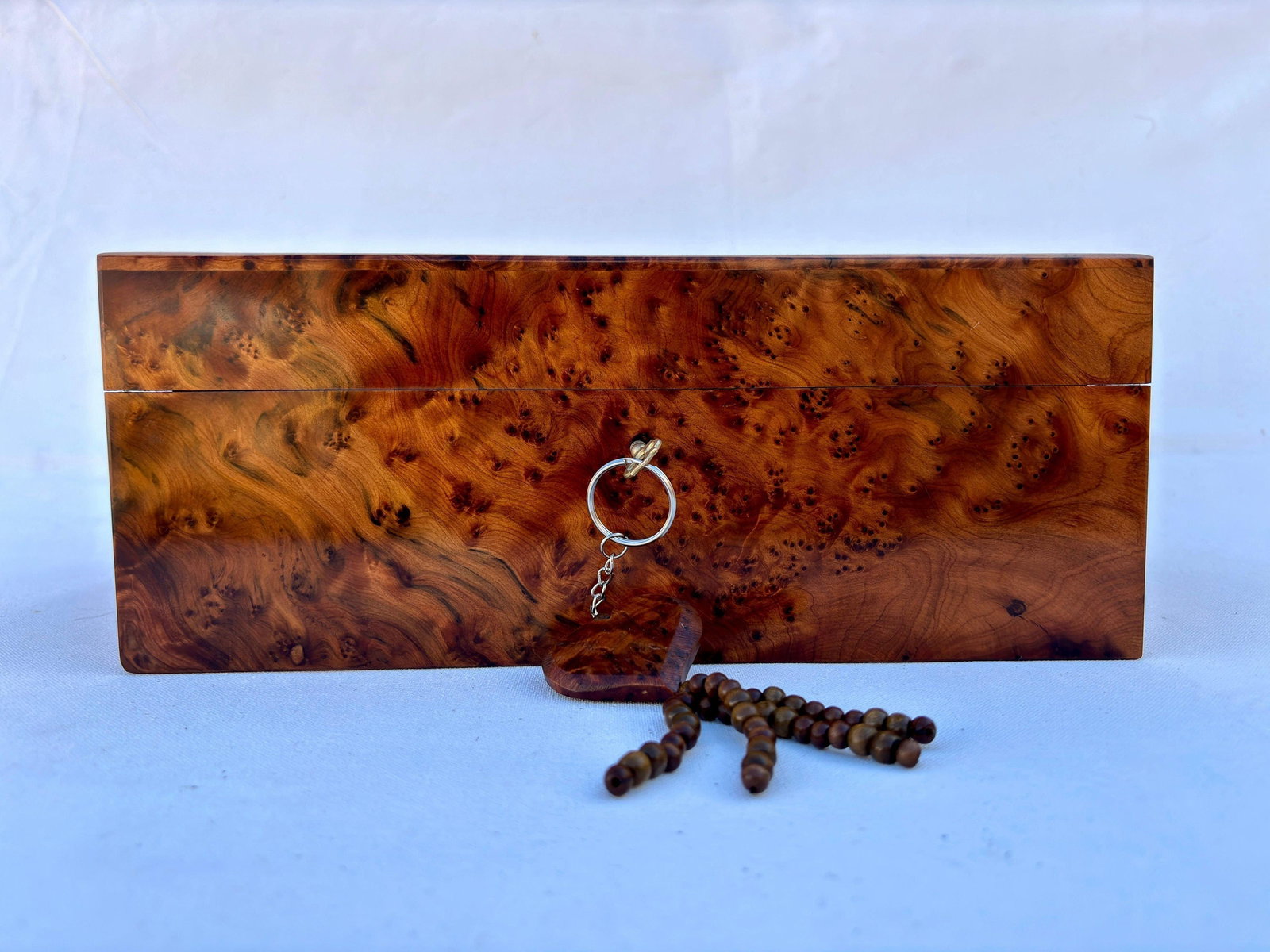 Lockable Thuya Burl Wood Jewelry Box – 12 × 8" - 9