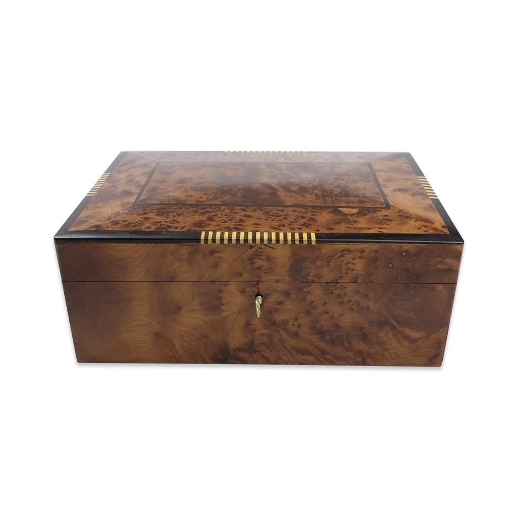 Lockable Thuya Burl Wood Jewelry Box - 2