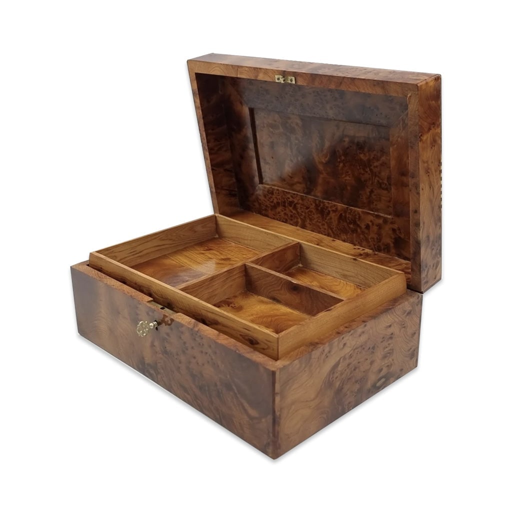 Lockable Thuya Burl Wood Jewelry Box - 4