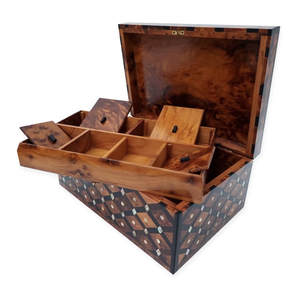 Lockable Thuya Burl Wood Jewelry Box (1 of 2)