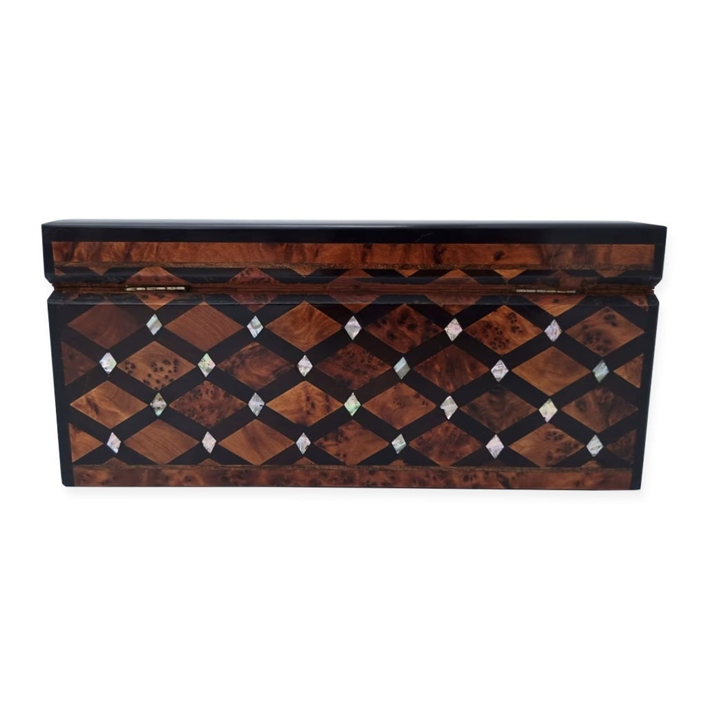Lockable Thuya Burl Wood Jewelry Box - 2
