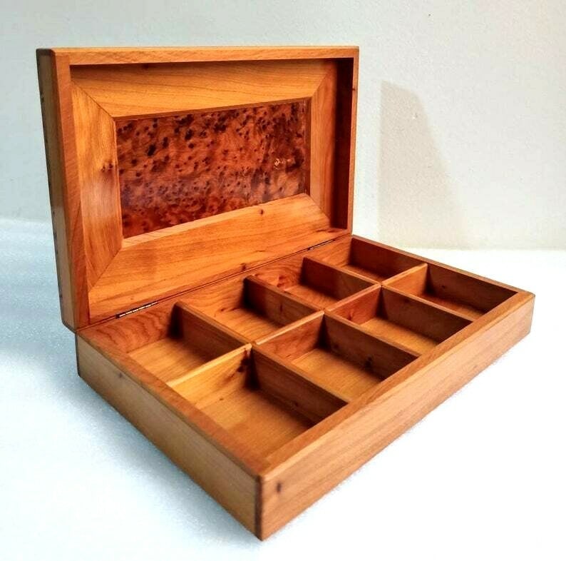 Lockable Thuya Burl Wood Jewelry Box – 6" × 6" × 6" (1 of 8)