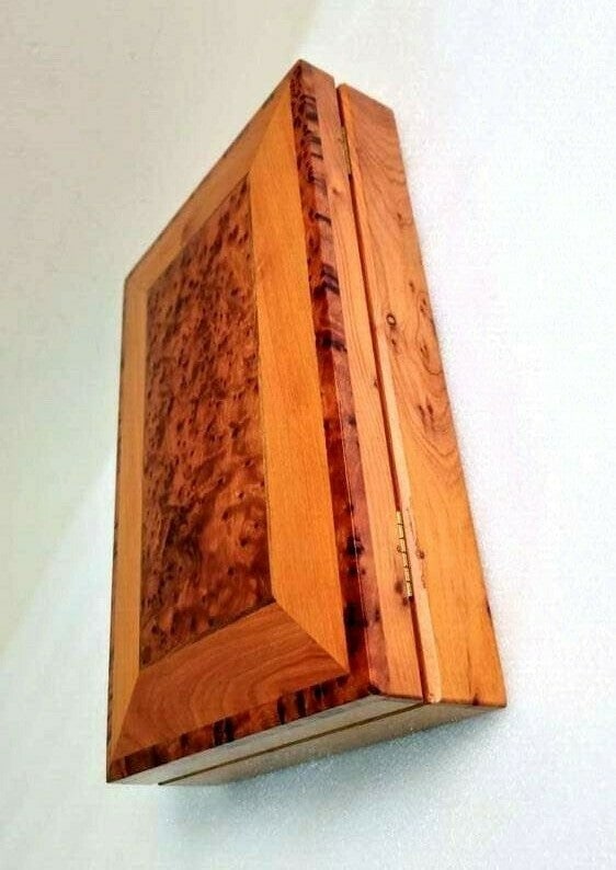 Lockable Thuya Burl Wood Jewelry Box – 6" × 6" × 6" - 5