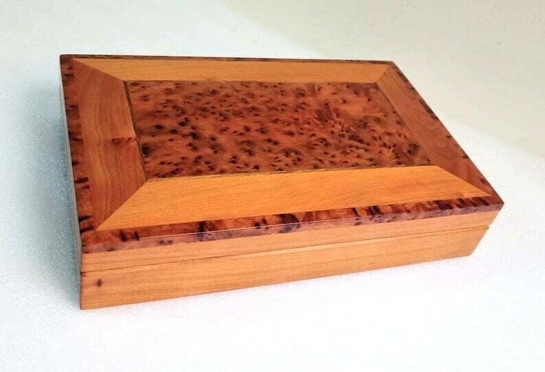 Lockable Thuya Burl Wood Jewelry Box – 6" × 6" × 6" - 6