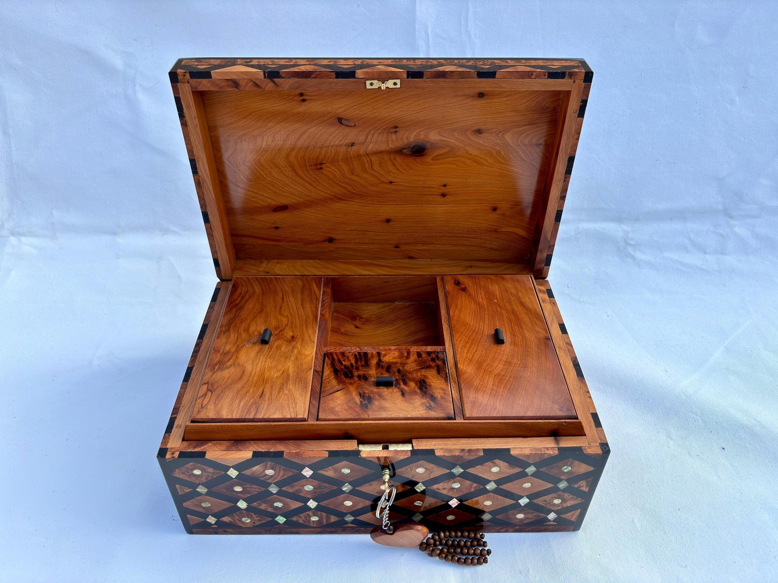 Lockable Thuya Burl Wood Jewelry Box – 12 × 8" - 2