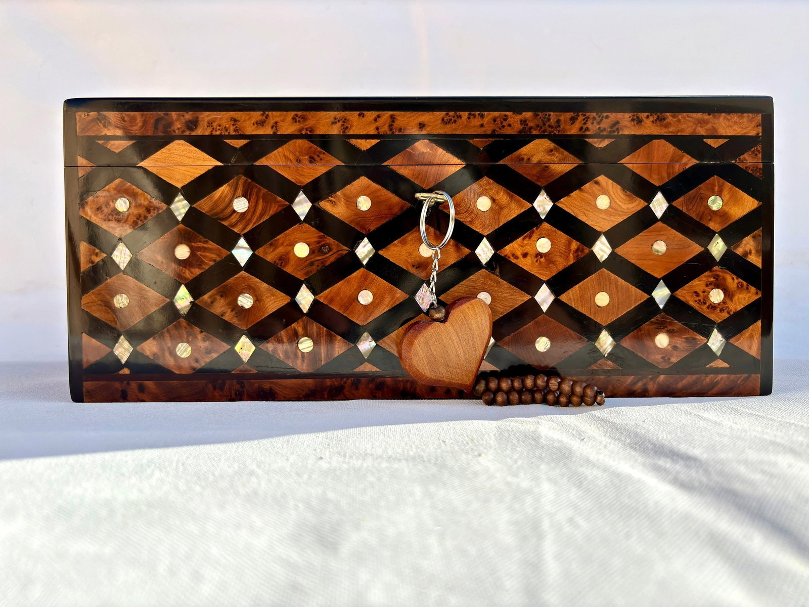 Lockable Thuya Burl Wood Jewelry Box – 12 × 8" - 5