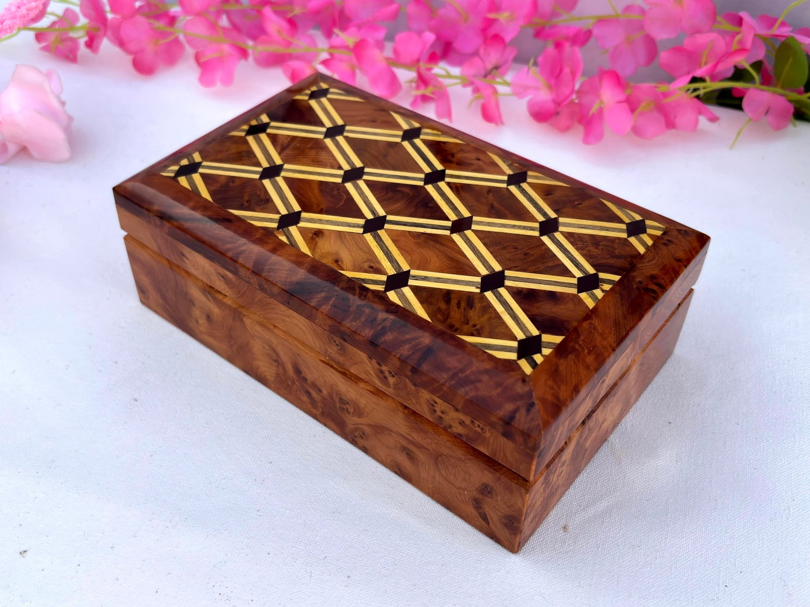 Small Thuya Burl Wood Jewelry Organizer Box – 8 × 5" - 3