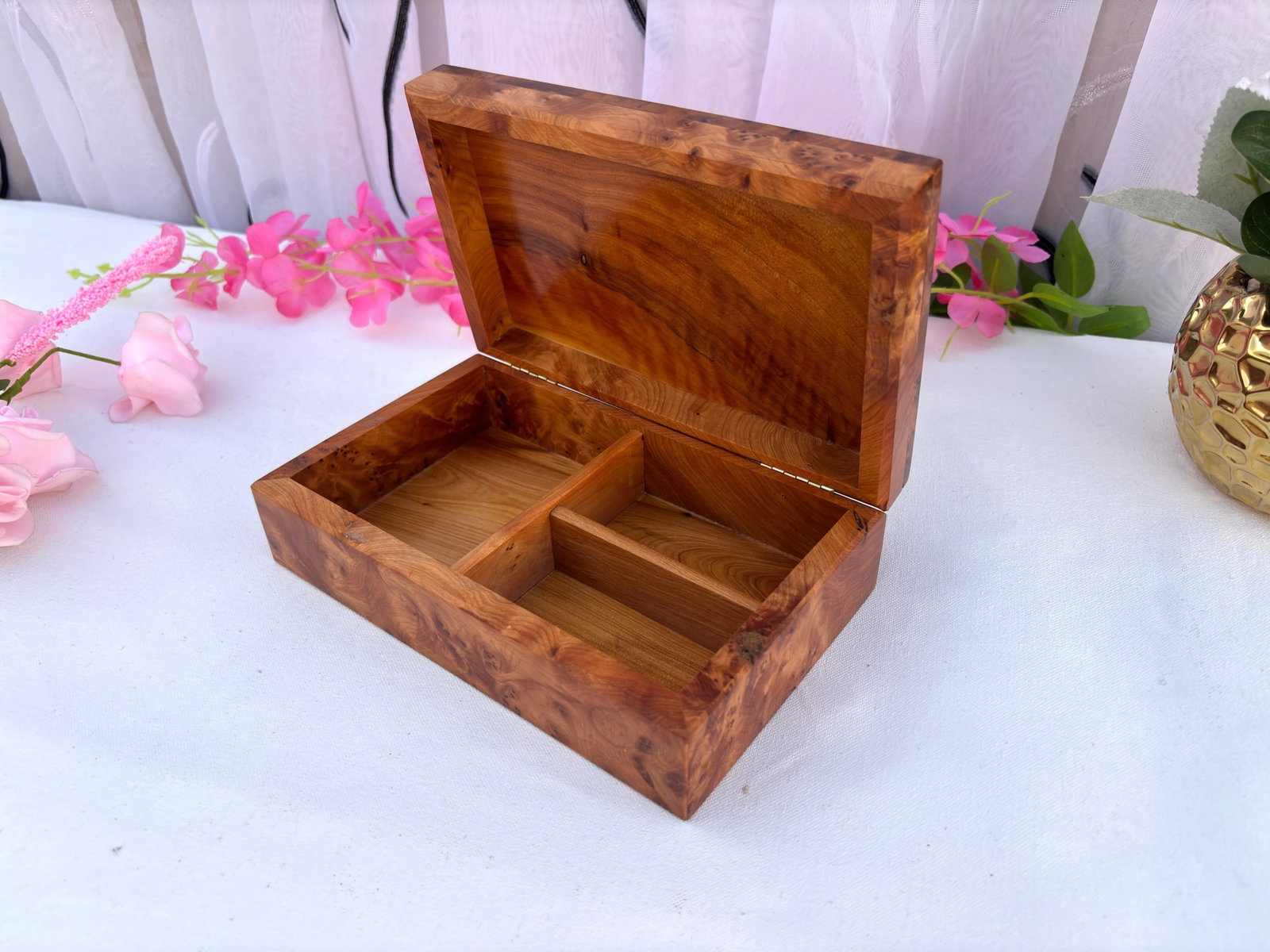 Small Thuya Burl Wood Jewelry Organizer Box – 8 × 5" - 4