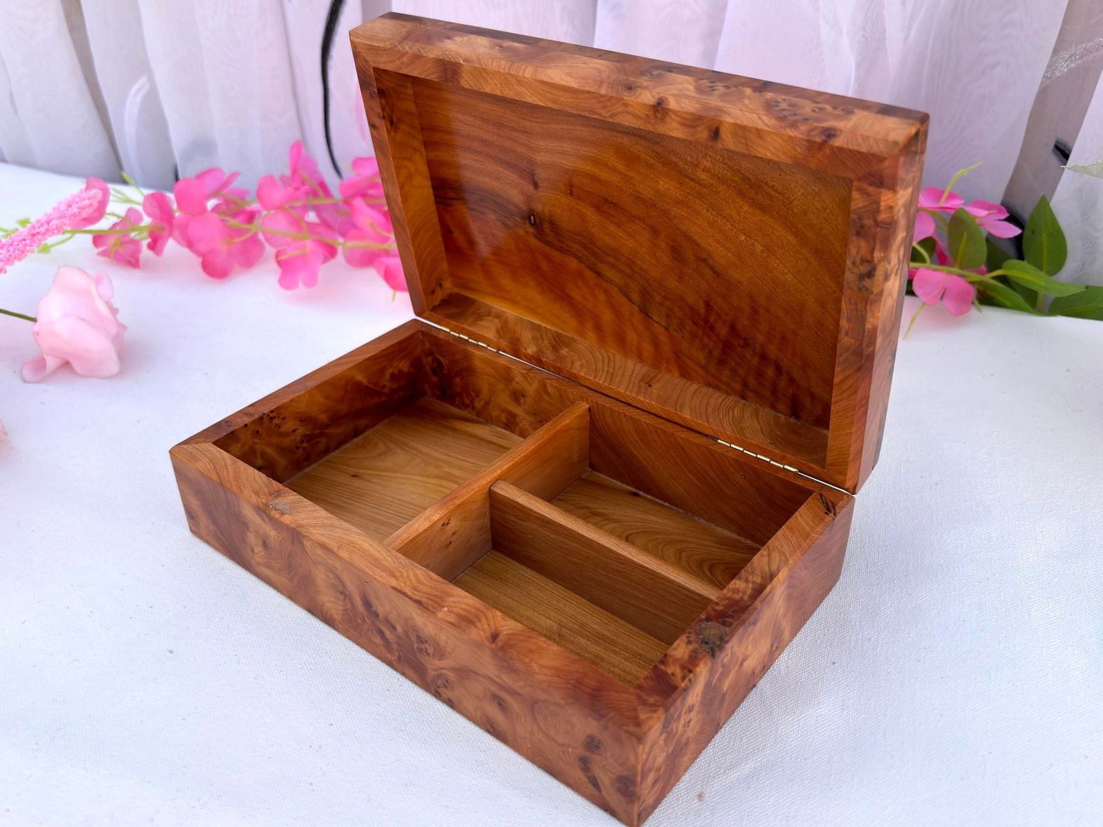 Small Thuya Burl Wood Jewelry Organizer Box – 8 × 5" - 5