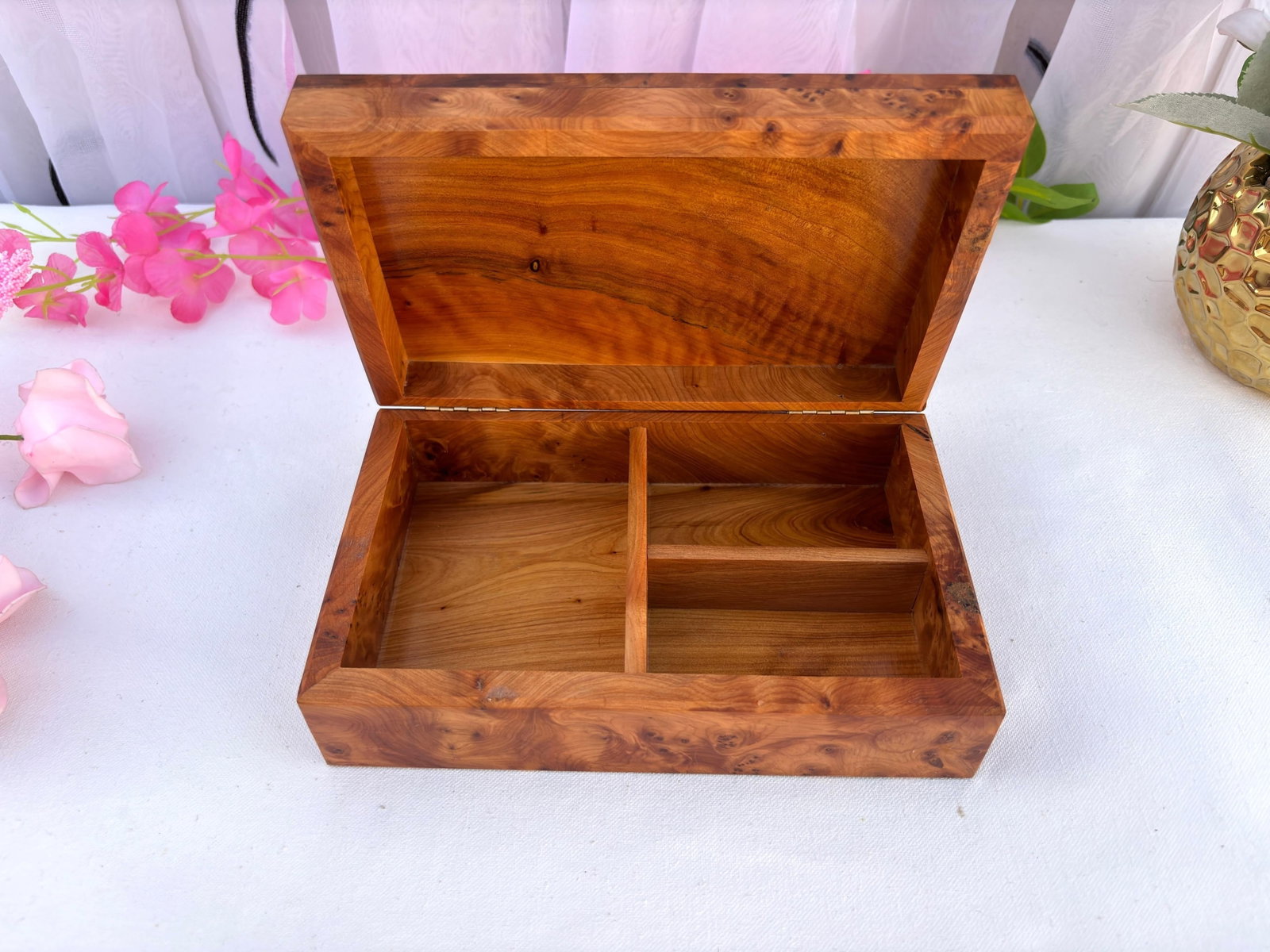 Small Thuya Burl Wood Jewelry Organizer Box – 8 × 5" - 6