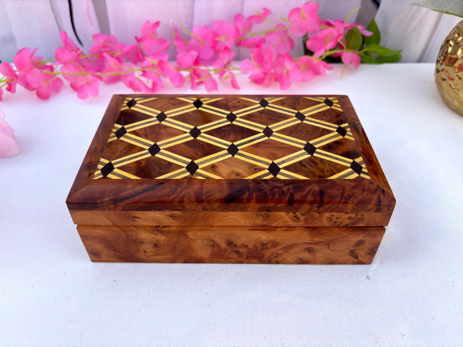 Small Thuya Burl Wood Jewelry Organizer Box – 8 × 5" - 7