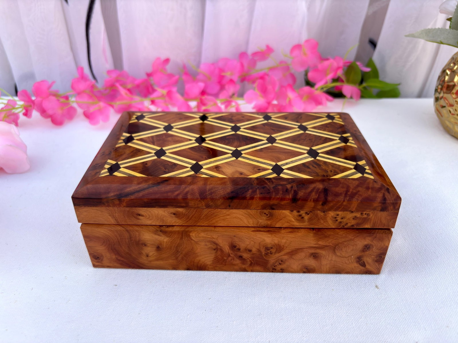 Small Thuya Burl Wood Jewelry Organizer Box – 8 × 5" - 8