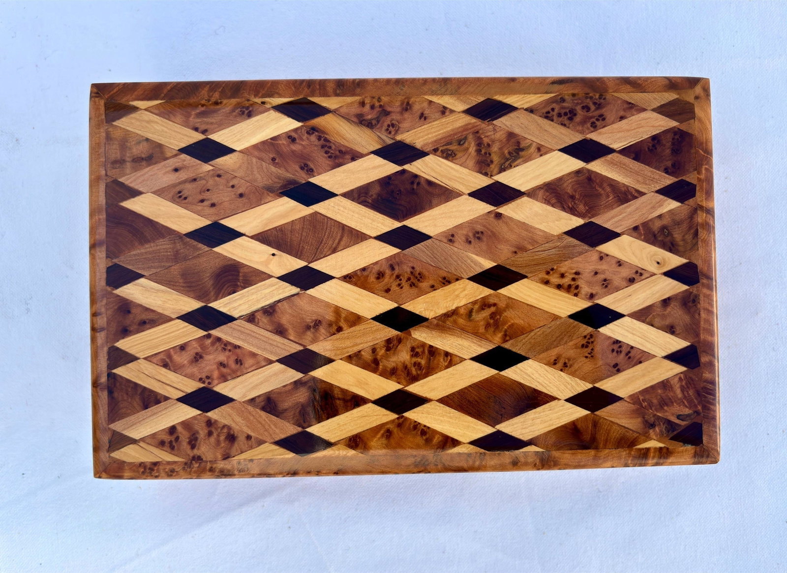 Lockable Inlaid Thuya Burl Wood Jewelry Box – 8 × 5" - 2