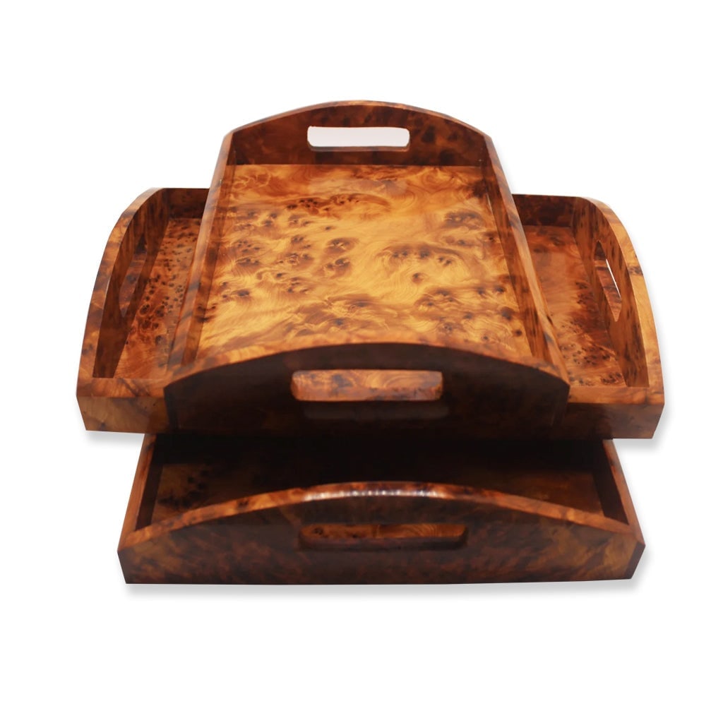 Handcrafted Thuya Wood Serving Trays – Set of 3 - 2
