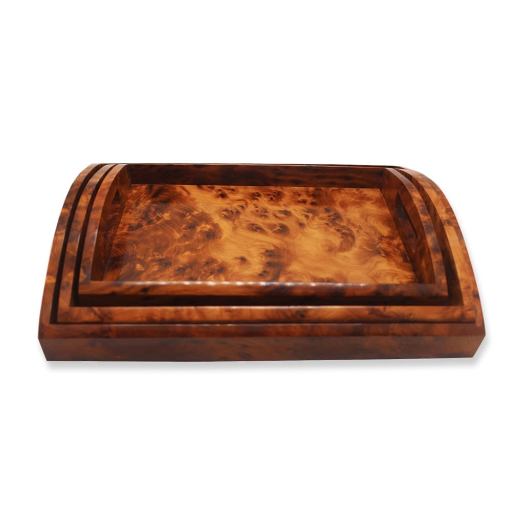 Handcrafted Thuya Wood Serving Trays – Set of 3 - 3