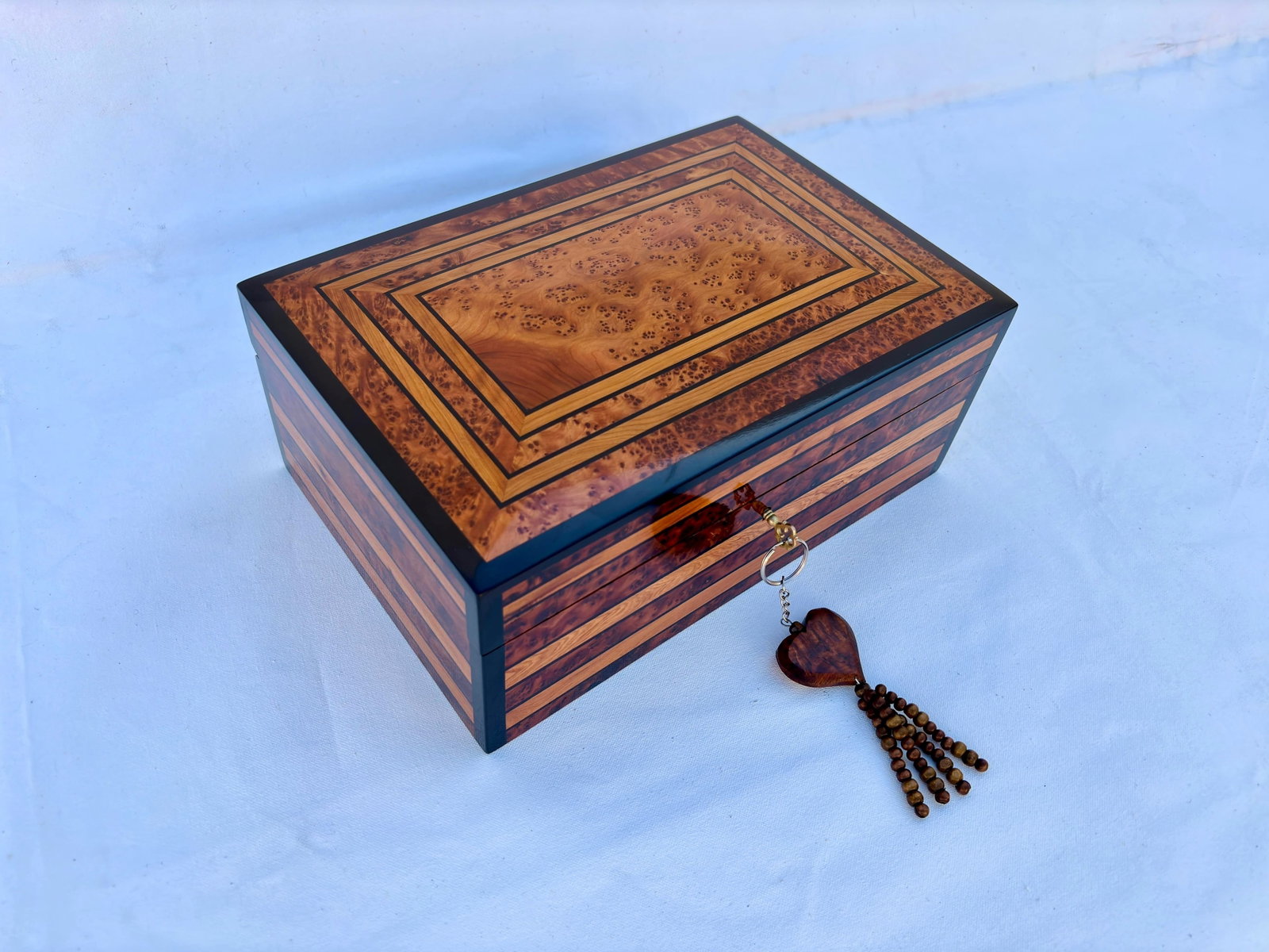 Lockable Thuya Burl Wood Jewelry Box – 12 × 8" - 4