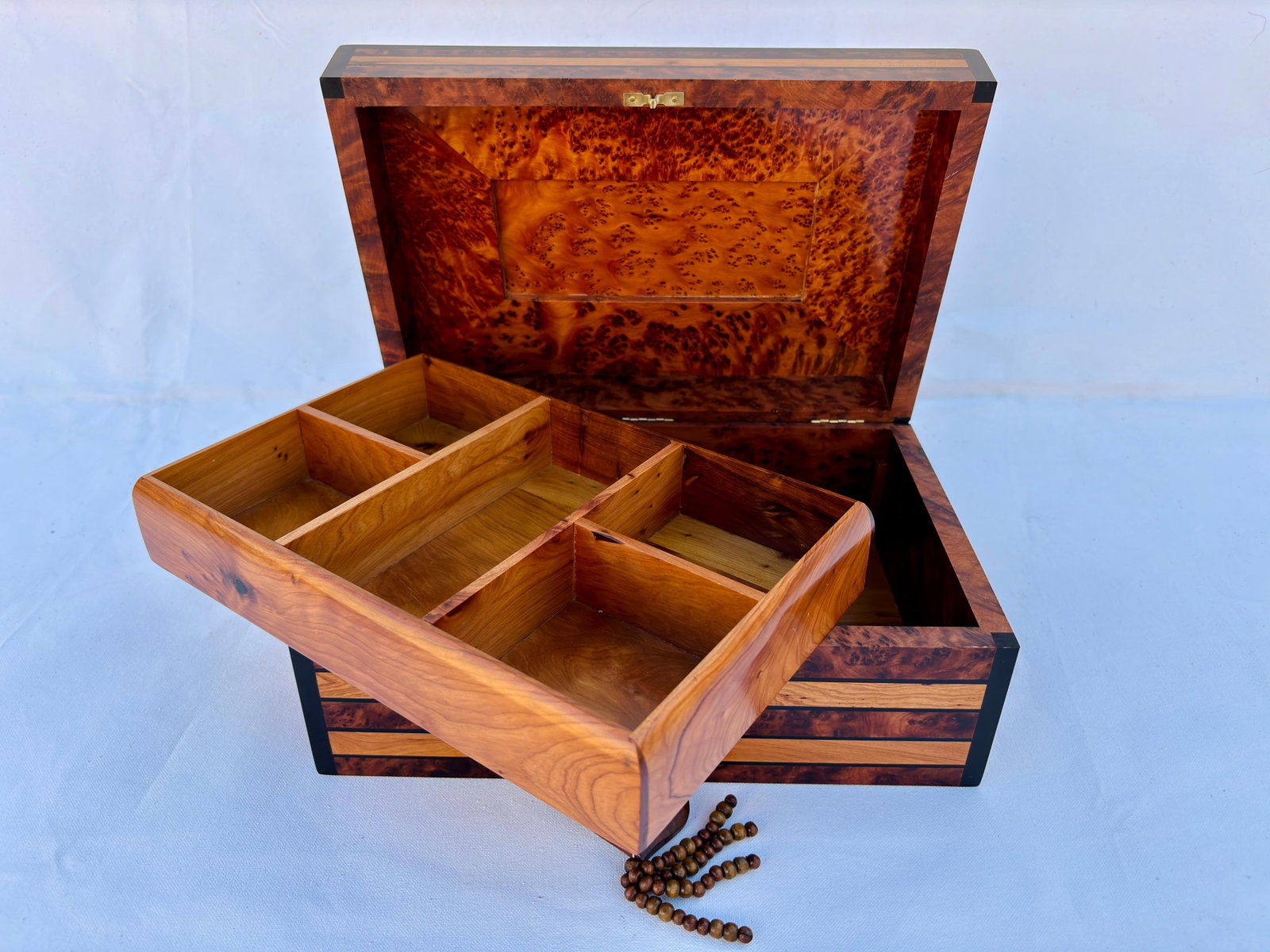 Lockable Thuya Burl Wood Jewelry Box – 12 × 8" - 7