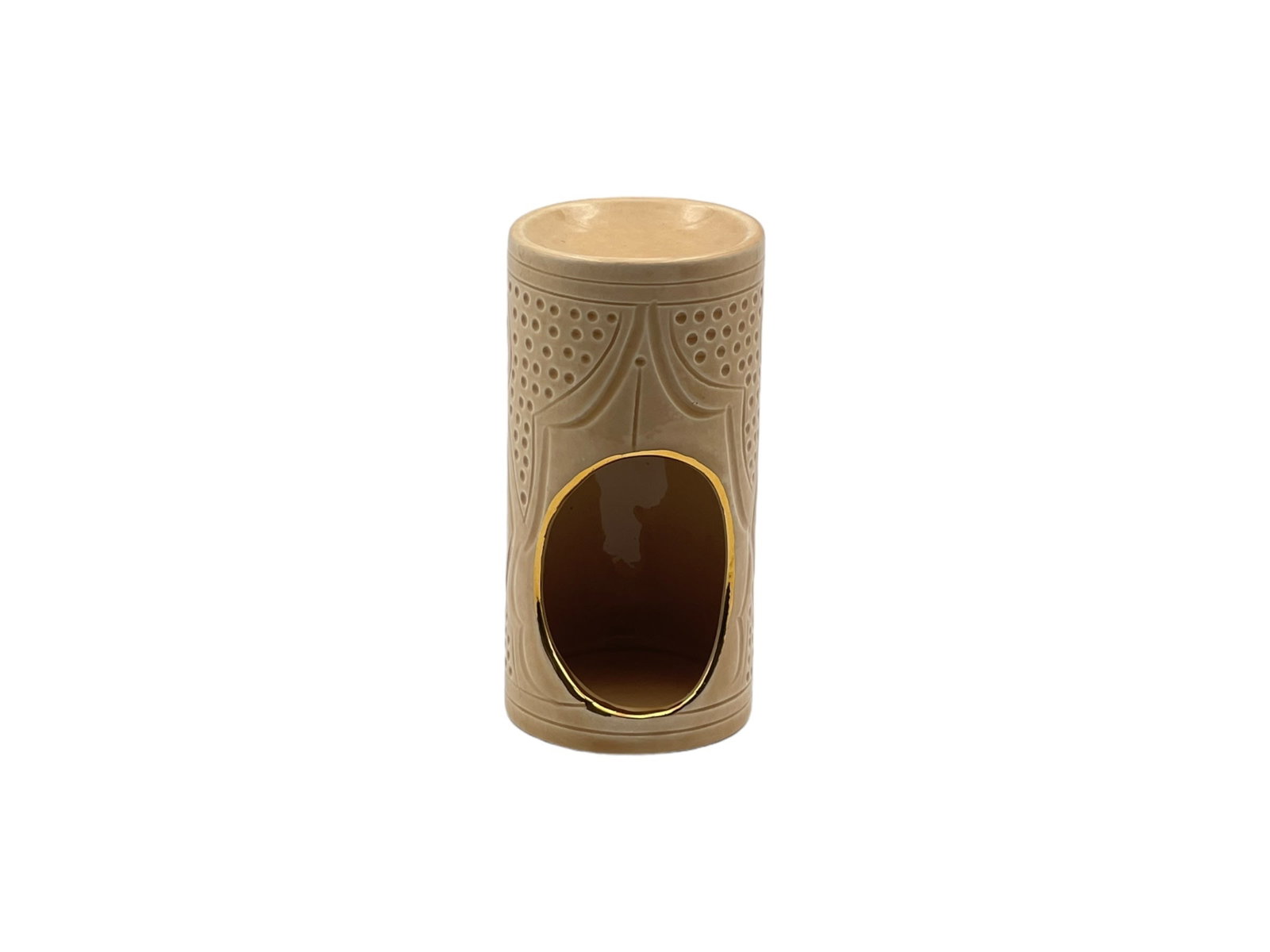 Vintage White Clay Scented Oil Burner – Natural Dyes and Real Gold Foil - 7