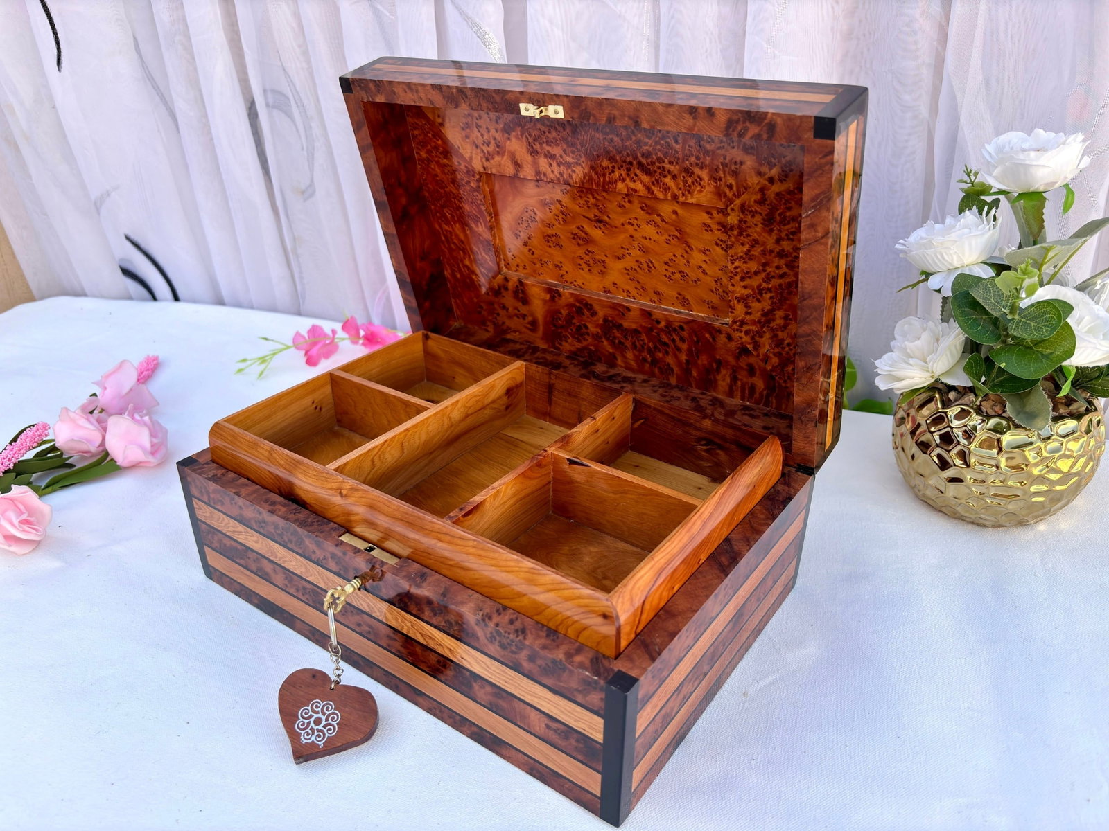 Handcrafted Thuya Burl Wood Jewelry Box - 7