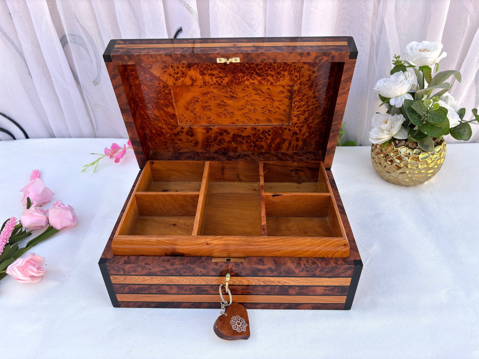 Handcrafted Thuya Burl Wood Jewelry Box - 8