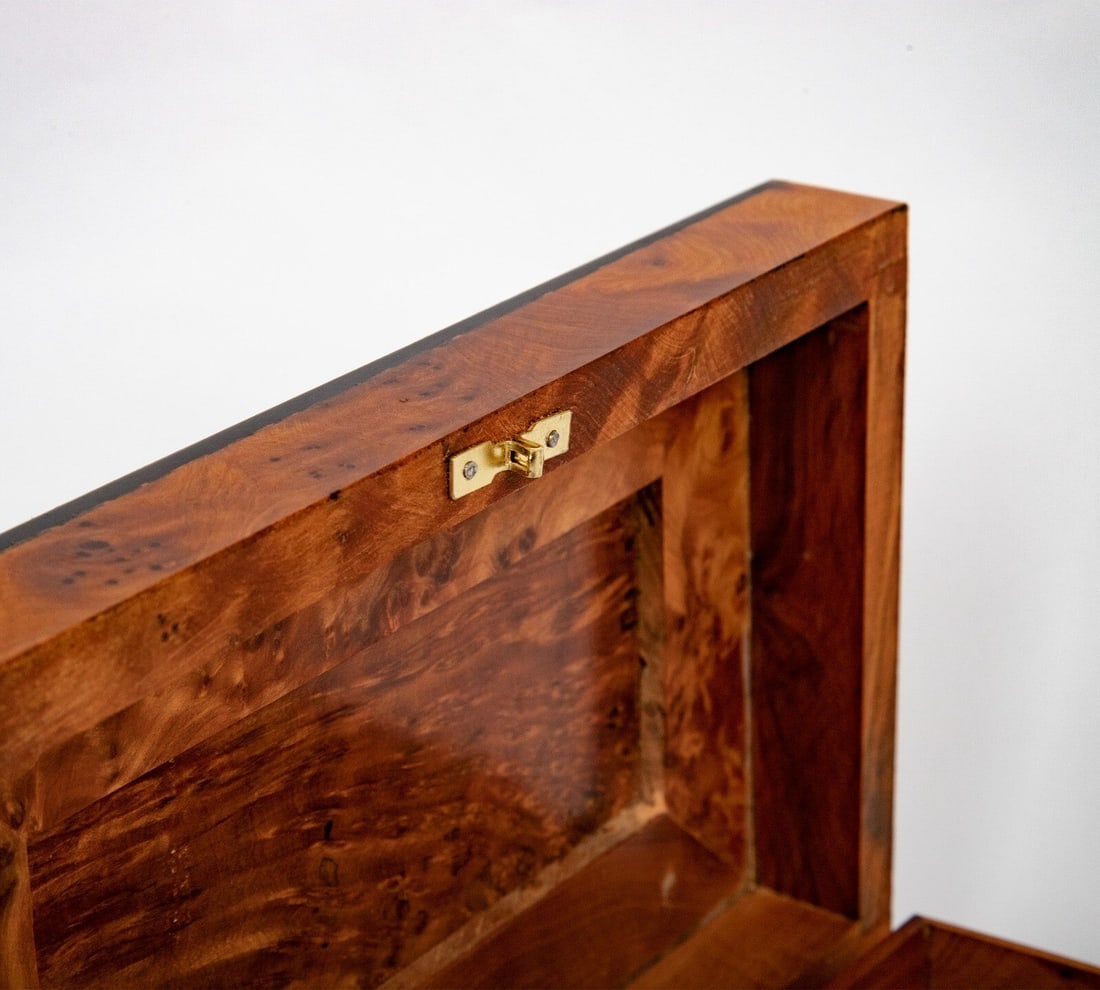 Lockable Thuya Burl Wood Jewelry Box – 8.3" × 5.5" × 3.15" - 4