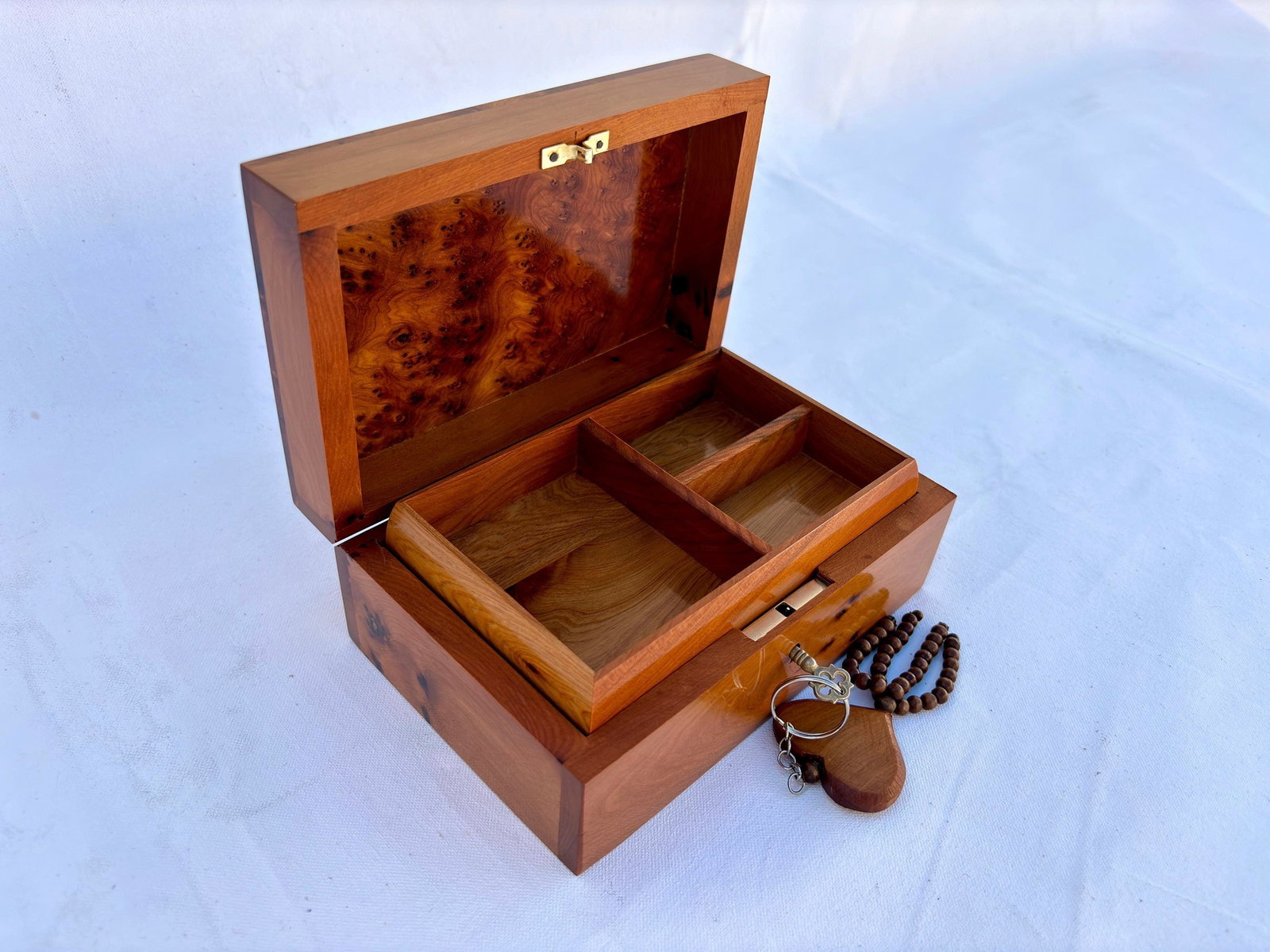 Lockable Thuya Burl Wood Jewelry Box – 7 × 4" - 2